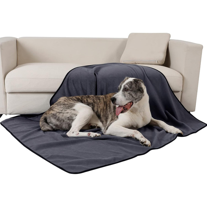 Водонепроникний коврик для собак PETTOM 152x127 см, м'який коврик для великих та маленьких собак, захисний коврик для дивану, ліжка, автокрісла, меблів - прання до 30°C (L, сірий, Medium)
