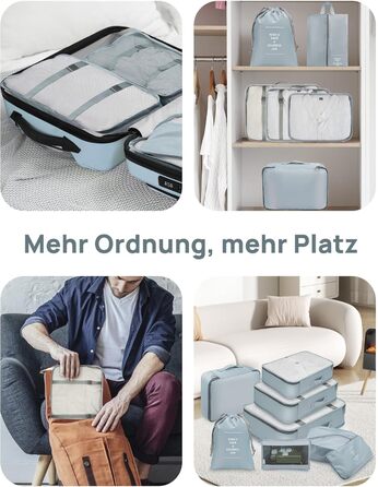 Органайзери для валізи 8 шт., дорожні куби для подорожей, водонепроникні, з косметичкою, сірі