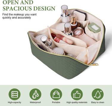 Косметичка для подорожей з PU шкіри, велика містка, водонепроникна, органайзер для туалетних аксесуарів (зелений колір, плетіння)