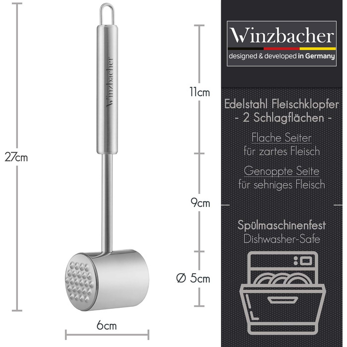 Winzbacher® Fleischklopfer з нержавіючої сталі | 2 ударні поверхні - молоток для м'яса, для відбивання відбивних, для розпластування м'яса | ідеально для відбивних, котлет, стейків та ін.