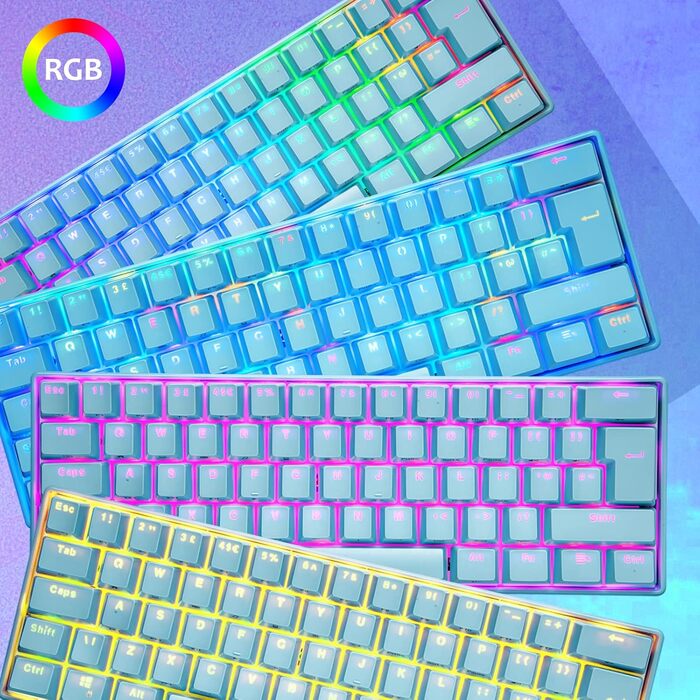 Ігровий комплект клавіатури та миші MK21: механічна клавіатура 60% з RGB підсвічуванням (62 клавіші), миша 6400 DPI та килимок для миші. Сумісний з PS4, Xbox, PC. Кольори: чорний/блакитний (Blue Switch)