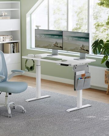 VASAGLE Electric Height Adjustable Desk, 60 x 120 x 72-120 cm, Memory Function, Wood & Steel Frame, Cloud White