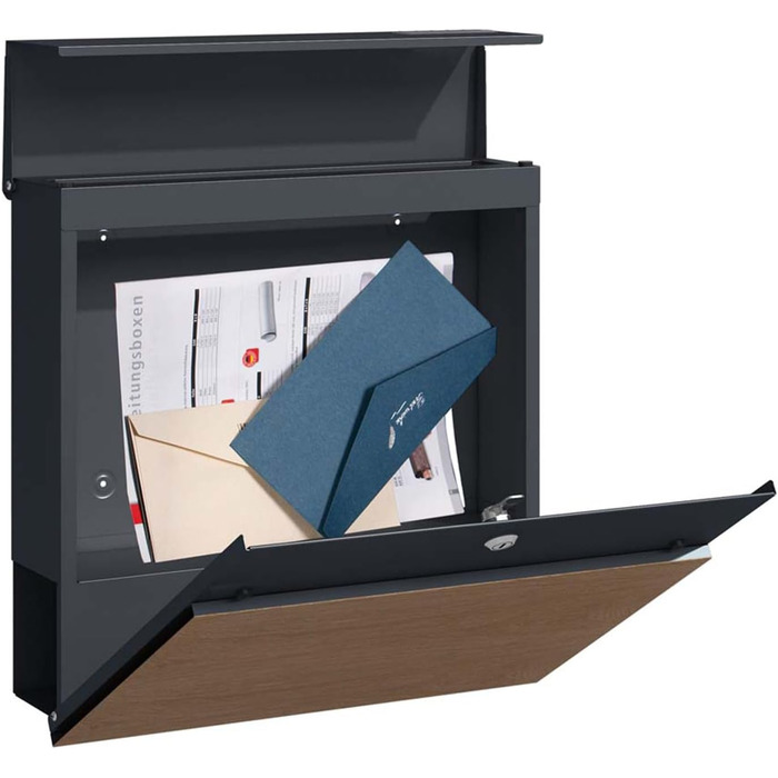 Поштовий ящик настінний SCHARTEC SPB-6 дерев'яний світло-сірий та антрацит з газетницею, сучасний, великий