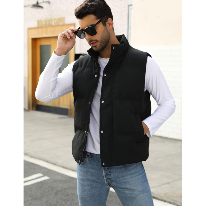 Чоловічий жилет Flygo з пухозаповнювачем, теплий, без рукавів, чорний (XL)