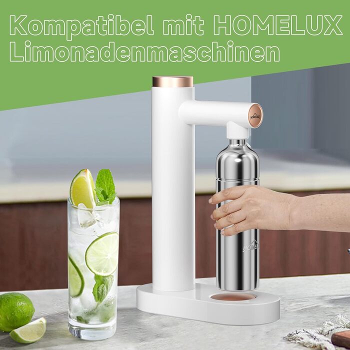 HOMELUX Апарат для газування води з пляшкою 1л PET (без BPA), содовий мейкер, карбонізатор для питної води з нержавіючої сталі