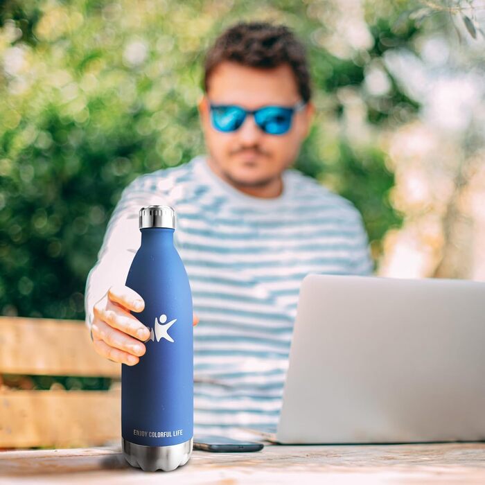 Термос KollyKolla з нержавіючої сталі 500мл/750мл/1л, термокружка, пляшка для води, спортивна, для дітей, без BPA, для школи, фітнесу, подорожей, кемпінгу (1000 мл, нова, темно-синій)