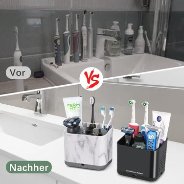 Тримач для зубних щіток електричної, з дренажними отворами, з імітацією текстури дерева, органайзер для зубних щіток на 4 щітки, легкий у чищенні, для ванної кімнати (сірий мармур, середній)