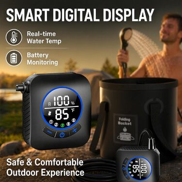 Camping Dusche 2026: Портативний душ для кемпінгу з акумулятором, 6000mAh, 3 режими, 5 галонів, складаний водостік для подорожей та походів