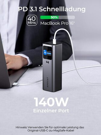 Powerbank 140W, 27600mAh з USB-C PD 3.1: для ноутбуків, планшетів, смартфонів