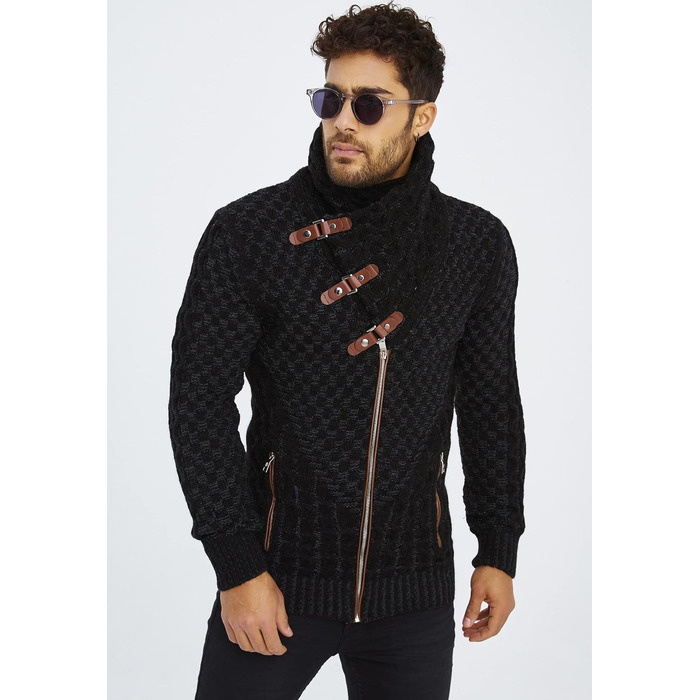 Чоловічий кардиган Eif Neson з в'язаного полотна на блискавці, Regular Fit, антрацитовий колір, для повсякденного та ділового стилю (3XL)