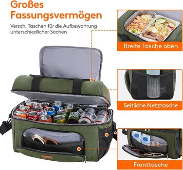 Термосумка LifeWit 30L, 32 банки, зелена: для пікніка, пляжу, роботи, подорожей