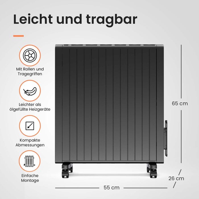 Електричний радіатор Pro Breeze 2000W з таймером, пультом дистанційного керування та термостатом | Економія енергії, 3 режими нагріву, без оливи, чорний