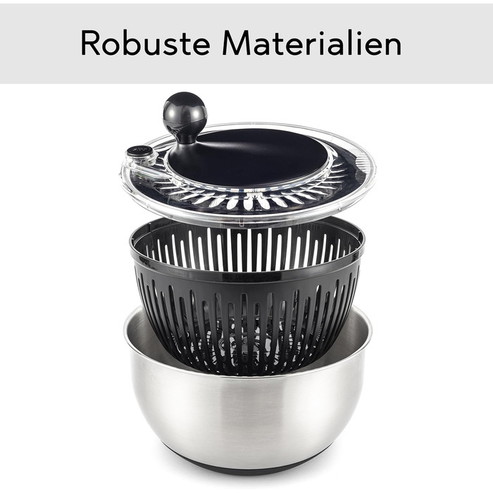 Салатниця-швидкокрутка з нержавіючої сталі – для миття, просушування та зберігання салату. BPA-free, об'єм 4,5 л, з ручним приводом