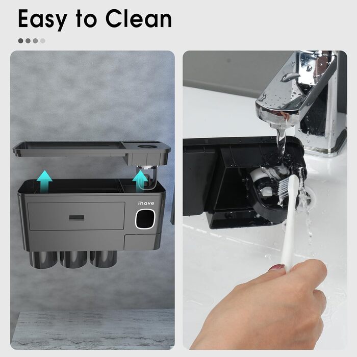 IHave Toothbrush Holder for Bathroom Storage, 3 Cup Toothbrush Holder Wall Mounted with Automatic Toothpaste Dispenser, Large Capacity Toothbrush Holder Bathroom Accessories Black