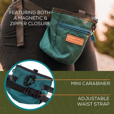 Сумка для песика Wilderdog для дресирування собак, з магнітною застібкою, карабіном та регульованим поясом, зелена