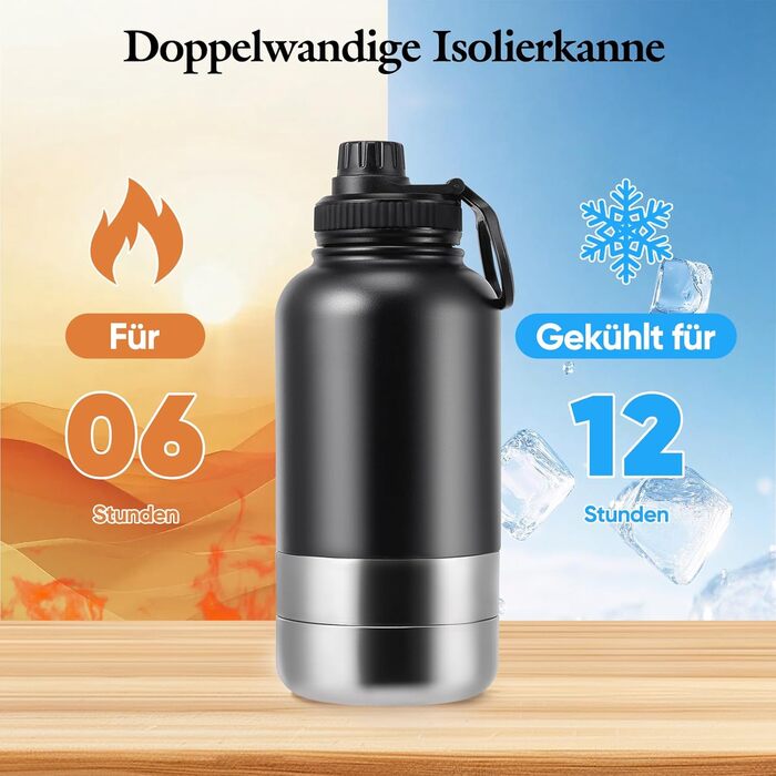 Водяна пляшка для собак на винос 4-в-1, 1000 мл, з мисками для води та корму, з нержавіючої сталі, BPA-Free