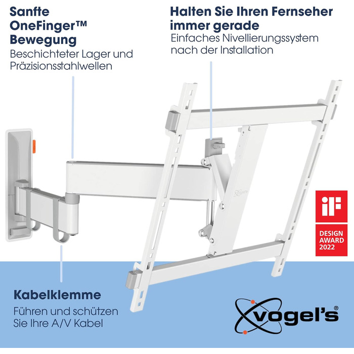 Кріплення для телевізора Vogel's Comfort TVM 3445, поворотне, для телевізорів 32-65 дюймів, до 25 кг, кут повороту 180°, VESA 400x400, білий