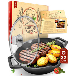 Чавунна сковорода гриль Krustenzauber 26 см з індукційним дном та двома ручками - рифлена, для смаження м'яса та овочів