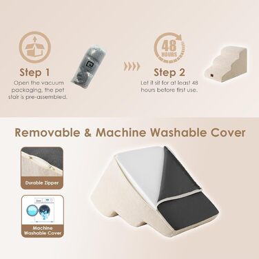 Сходинки для собак EHEYCIGA: компактні та зручні для маленьких собак, 40 см заввишки, 3 сходинки, сірий колір, з миючим покриттям та протиковзким дном (40 x 50 x 30 см)