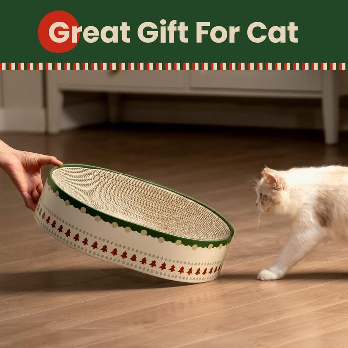 Кігтеточки для котів Conlun 2 в 1: овальні, з мискою та гніздом. Імітація ялинки. Розмір 43x33x10 см