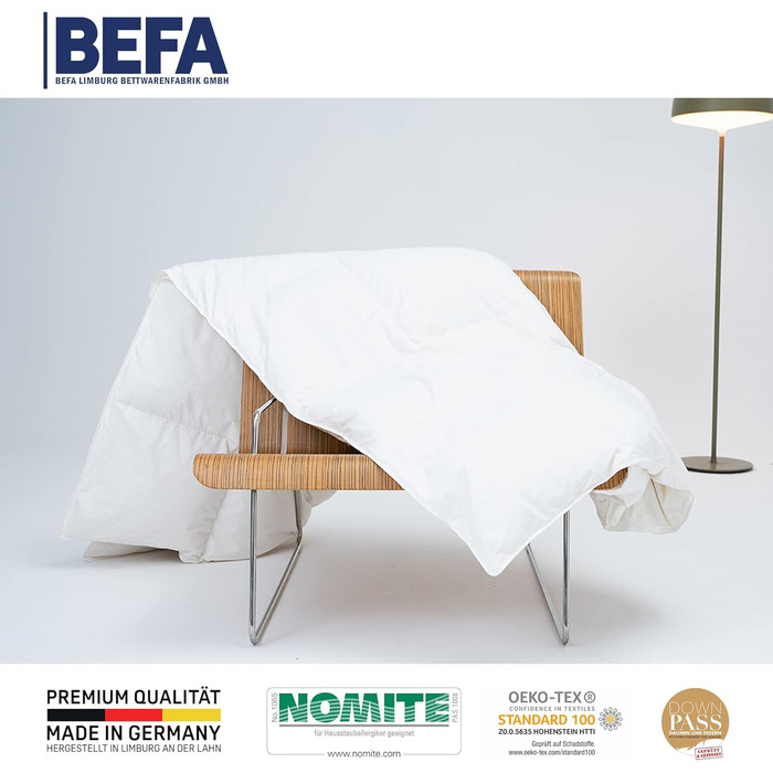 Ковдра з гусячого пуху BEFA NATUR 135x200 см, 90% пух, 10% перо, всесезонна, для алергіків, сертифікат OEKO-TEX 100, Downpass, Німеччина