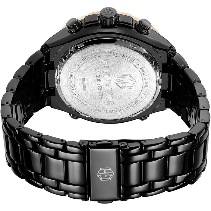 Чоловічий годинник з хронографом: сталевий, водонепроникний, з датою та будильником, аналогово-цифровий дисплей (рожеве золото, чорний)
