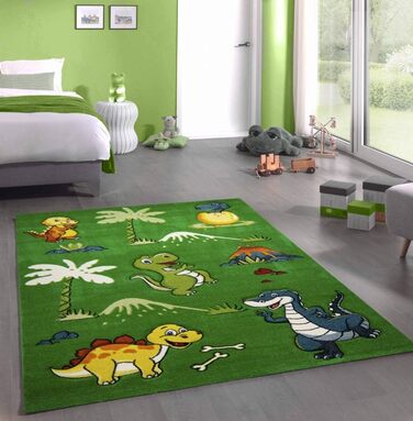 CARPETIA Children's Rug Dinosaur Children's Room Rug Dinosaurs Green Size 160 cm Round