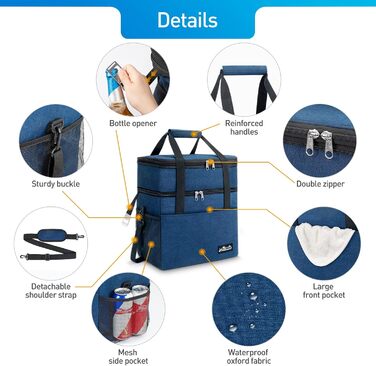 Термосумка Viedouce 30L: ізольована сумка-холодильник для пікніків, кемпінгу та подорожей (блакитна)