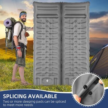 Isomatte GLMNES Isomatte, ультралегка, надувна, для кемпінгу, з інтегрованою помпою, для відпочинку на природі, туризму, з сумкою та ремкомплектом (блакитна/сіра, Extra Dick)
