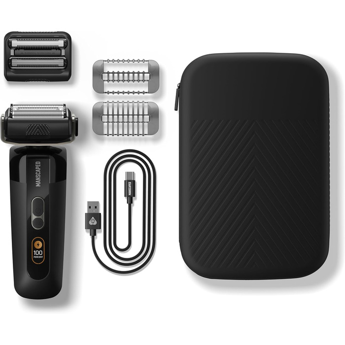 MANSCAPED® The Chairman™ PRO Electric Shaver, Razor with Two Interchangeable SkinSafe® Attachments, Shaver for Men with 4 Shaving Elements and a Stubble Trimmer, Battery-Powered, with Safety Lock