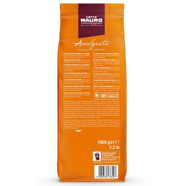 Кава в зернах Caffè Mauro Avvolgente, середній обсмал, інтенсивність 5/10, Італія, 1 кг (набір 4 упаковки)