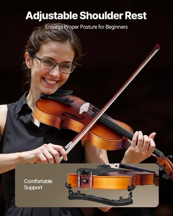 Скрипка VEVOR 4/4 з аксесуарами: футляр, колінь, стійка, струни, тюнер, дерев'яний корпус (матова коричнева)