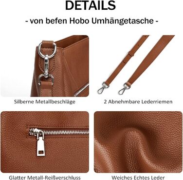 Сумка жіноча шкіряна Befen Shopper Hobo середнього розміру, коричнева (A-braun) з 2 ремінцями
