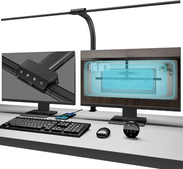 Стійка LED лампа для столу 24W з двома головками, захистом для очей, регулюванням яскравості та 10 кольорами, для дому, офісу, навчання, чорного кольору