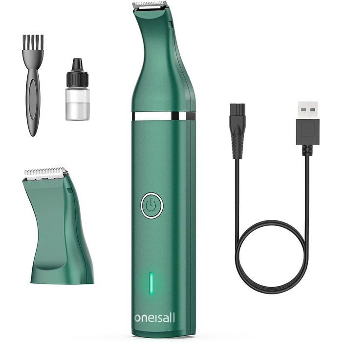 Триммер для догляду за лапами собак Oneisall, тиха машинка для стрижки лап собак, котів, очей, вух, обличчя, зелений