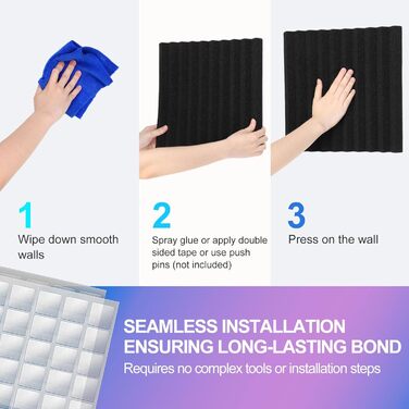 Акустичні пірамідні панелі JBER для звукоізоляції студії, вогнестійкий шумопоглинаючий поролон (12 шт), 30х30х2.5 см, чорний