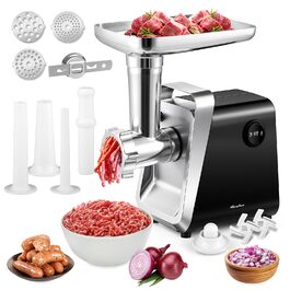 М'ясорубка електрична Hanchen 4-в-1 з насадками для ковбас та печива, 3 диски (3.5/5/7 мм), нержавіюча сталь