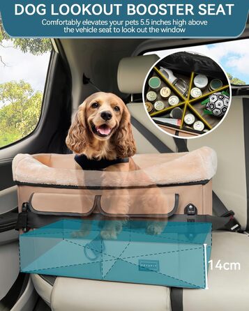 Автокрісло для собак Petsfit - середній розмір, бежеве, з ременями та кишенею