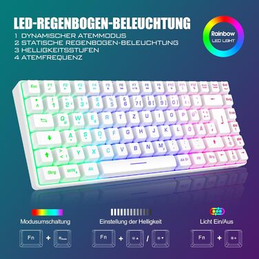 RedThunder Бездротовий Ігровий Набір Клавіатури та Миші, DE TKL Розкладка, 85 Клавіш, Перезаряджувана, Компактна, 7200DPI, для PC, Mac, PS5, Xbox (Біло-Чорний)