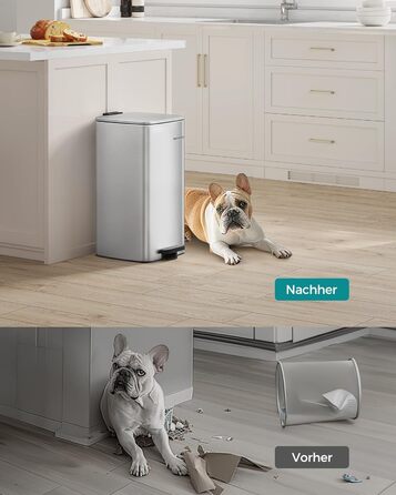 Відро для сміття SONGMICS з педаллю, 30 л, нержавіюча сталь, з внутрішнім відром, Soft-Close, LTB592E01