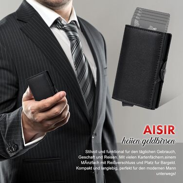 AISIR Гаманець чоловічий/жіночий, міні, з RFID захистом, тонкий з відділенням для монет (чорний)