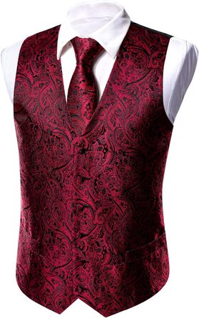 Жилет чоловічий Barry.Wang з принтом пейслі, шовковий жакард, комплект з краваткою, нагрудною хустинкою та запонками для весілля, смокінгу, прому