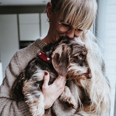 Нашийник для собак HUNTER Love, червоно-чорний, з м'якої шкіри, ручної роботи, розмір 42