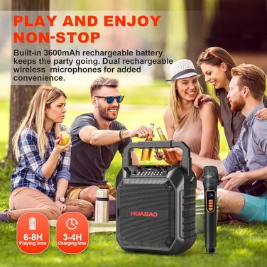 Караоке-машина портативна Bluetooth зі справжнім мікрофоном для дорослих та дітей, PA-система з пультом керування, підтримка TF-картки/USB/FM/AUX для домашніх вечірок (1 мікрофон)