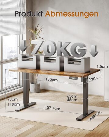 Adjustable Height Standing Desk with Monitor Stand - Electric Ergonomic Desk, 120x60cm & 180x80cm White/Vintage Brown