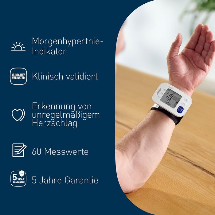 Тонометр автоматичний на зап'ясті OMRON RS4, перевірений Stiftung Warentest 11/2023, з пам'яттю, датчиком позиціонування та контролем посадки манжети