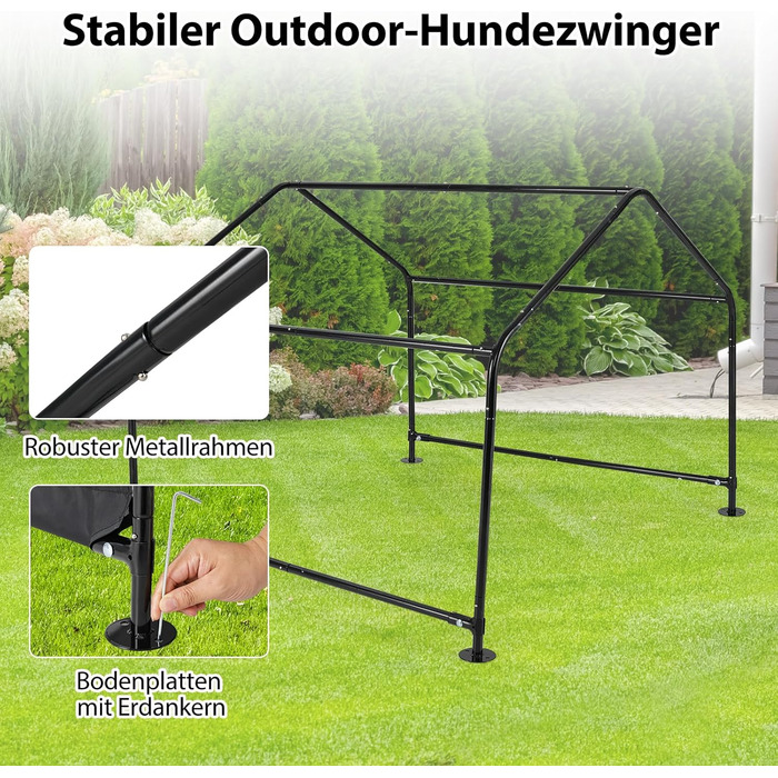 Будка для собак Costway Outdoor - велика, середня, маленька, чорна, 129 x 124 x 108 см, водовідштовхуюча, з дахом та кілочками