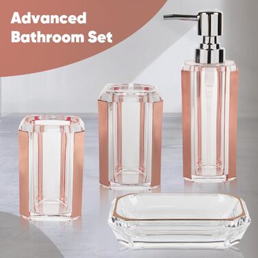 Набір аксесуарів для ванної кімнати з акрилу преміум-якості (4 шт.): дозатор для дезінфікуючого засобу, диспенсер для лосьйону, мильниця, стакан для ополіскувача, стакан для зубної пасти (чорний/золотий)