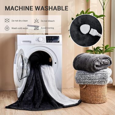 Електрична ковдра з підігрівом 130x180 см з автовимкненням, 10 температурних режимів, захист від перегріву, машинне прання, для холодних ночей, темно-сіра