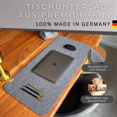 Підкладка на стіл Kontor28® з фетру 80x37.5 см, сіра (urbangrau), виготовлено в Німеччині - захист від ковзання, миється, з переробленого PET